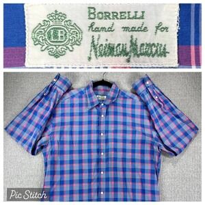 Vintage Borrelli Tartan Check Button Up Shirt Men L Handmade Italy Neiman Marcus